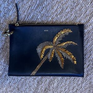 A.L.C. Black Leather Clutch with Gold Beaded Palm Tree